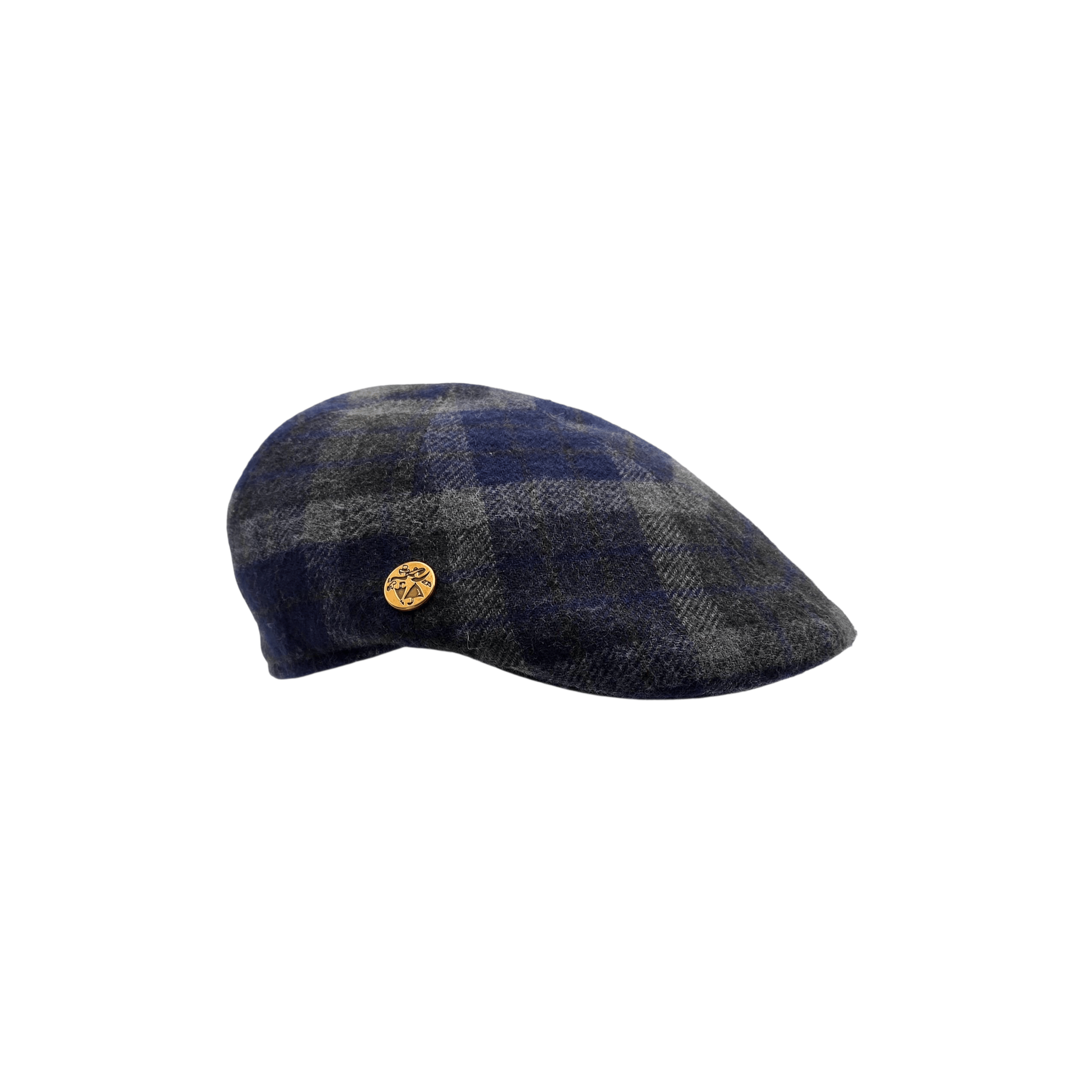 Casquette plate à carreaux bleu et gris