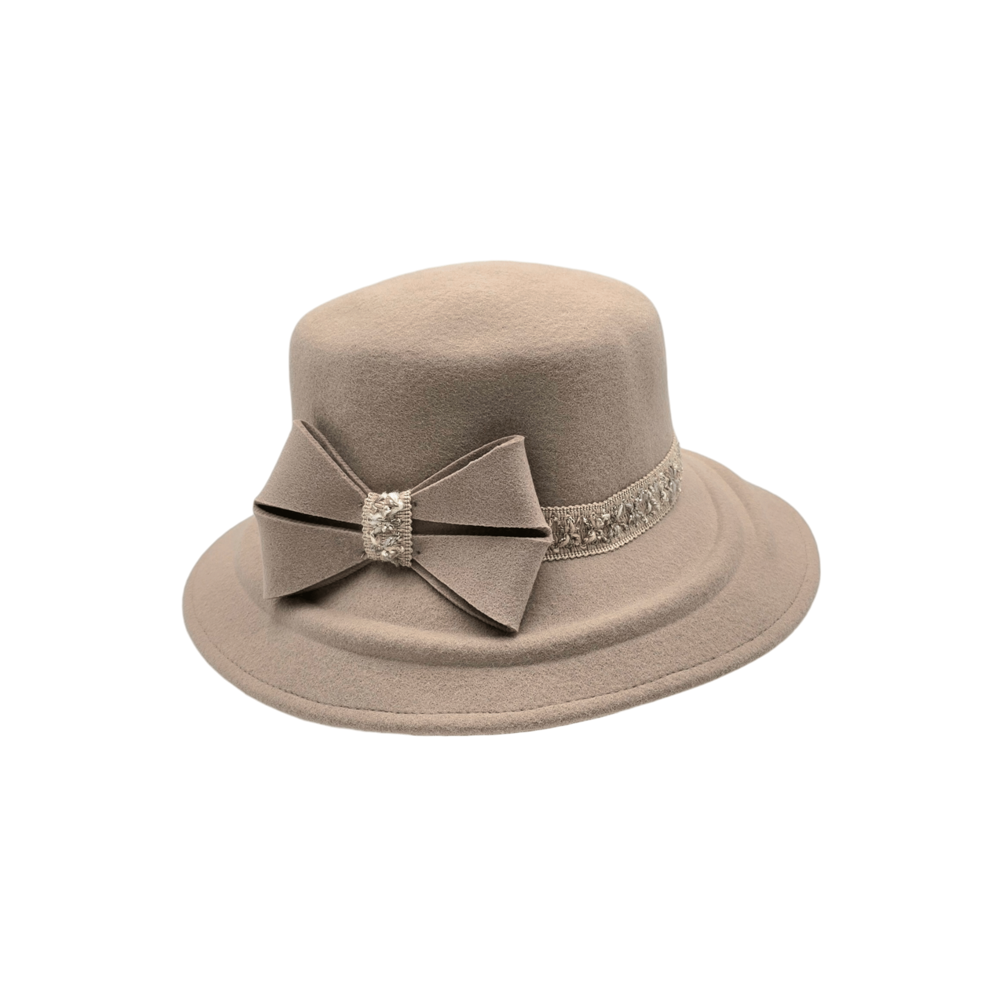 Cloche en feutre beige avec nœud