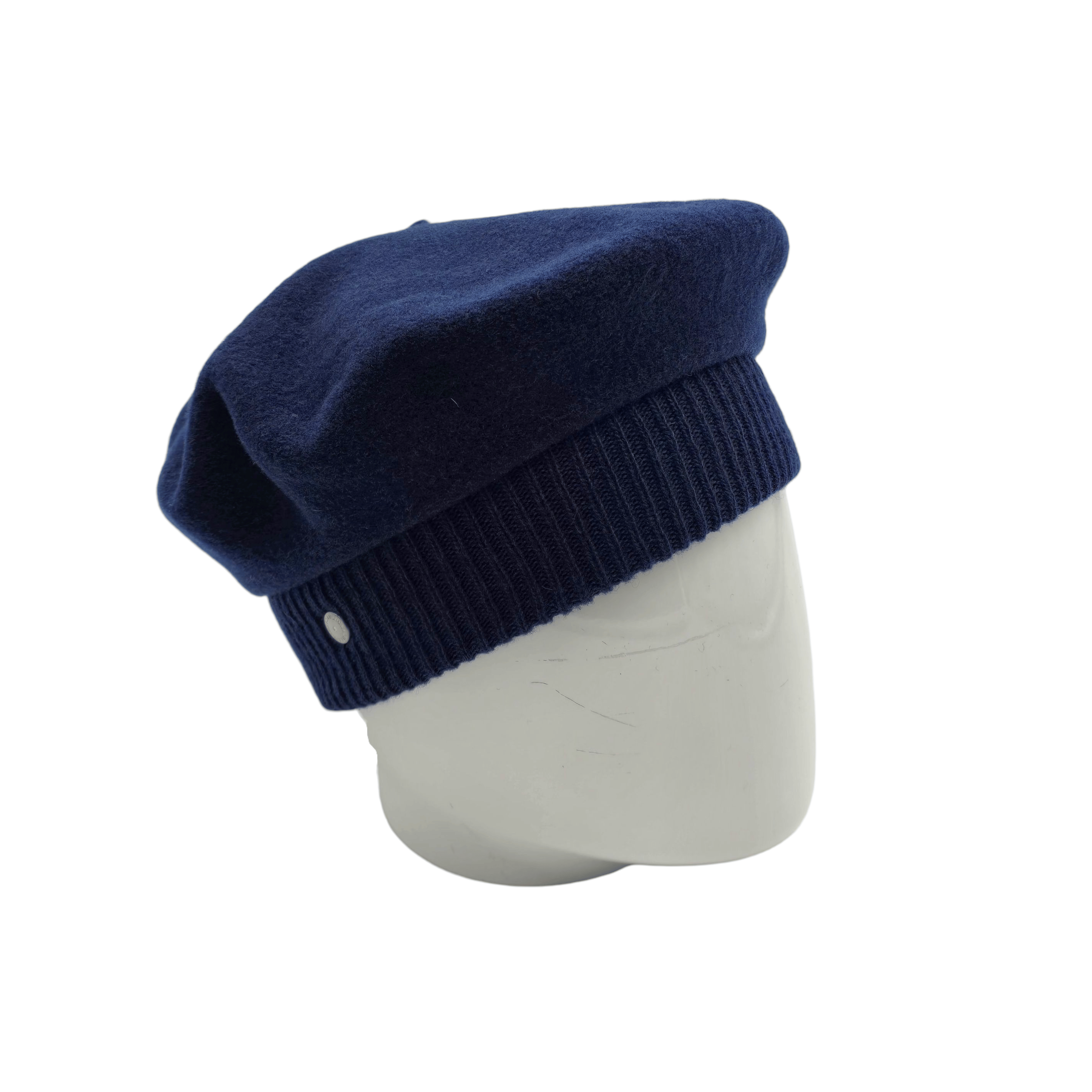 Béret bleu marine avec bord en maille